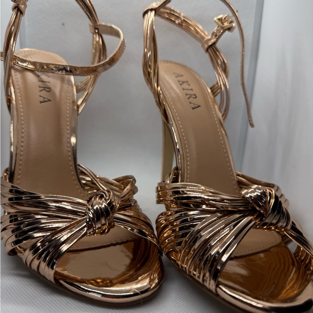 AKIRA Metallic Gold Strappy Heels
